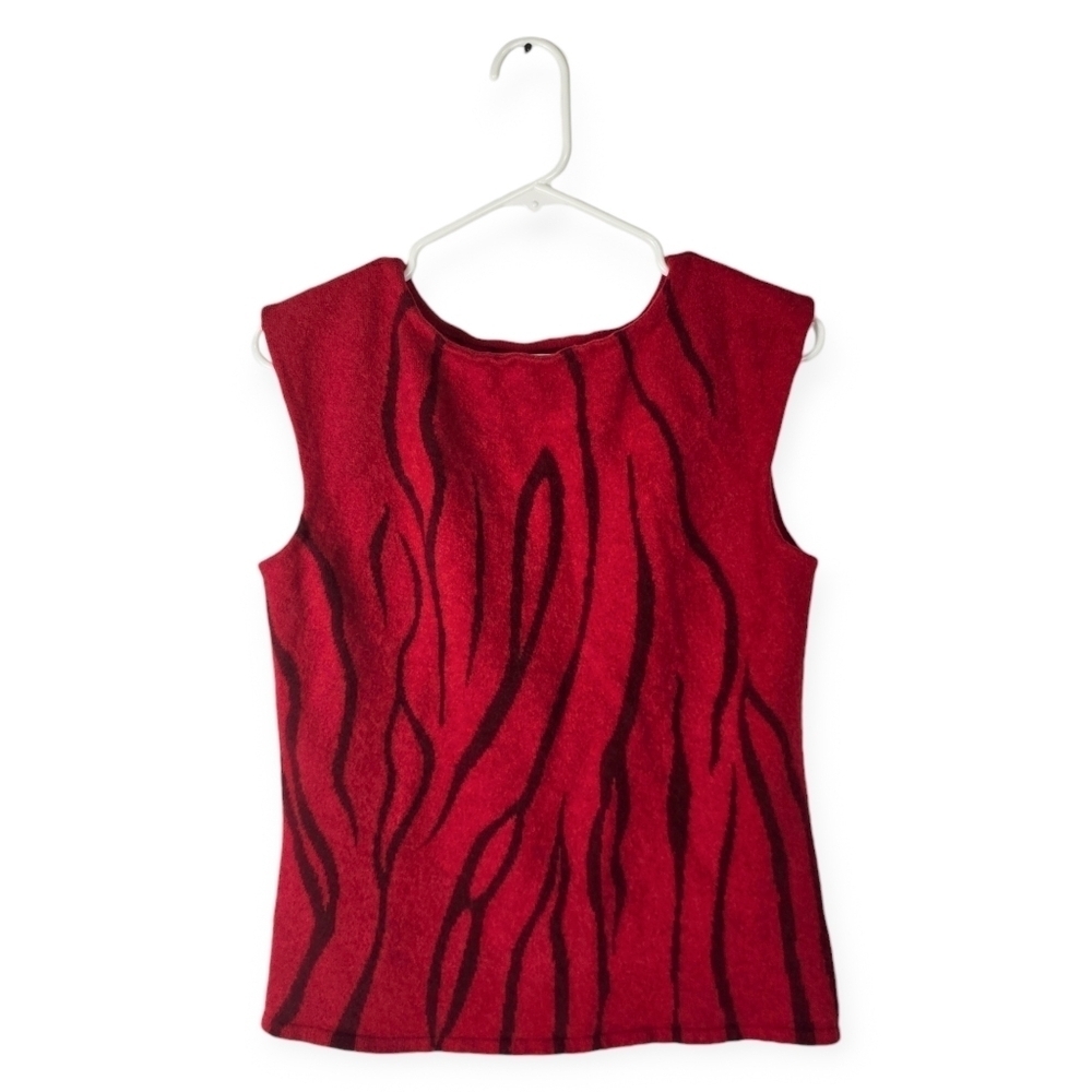 Vintage Classiques Entier Red Black Zebra Stripe 100% Cashmere Sweater Vest Top